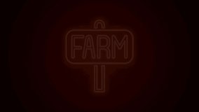 Glowing neon line Location farm icon isolated on black background. 4K Video motion graphic animation.