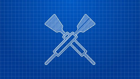 White line Crossed oars or paddles boat icon isolated on blue background. 4K Video motion graphic animation.