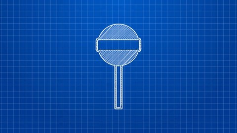 White line Lollipop icon isolated on blue background. Food, delicious symbol. Happy Halloween party. 4K Video motion graphic animation.