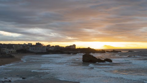 Amazing Timelapse of a Sunset under the Clouds in Biarritz, France, Basque Country.