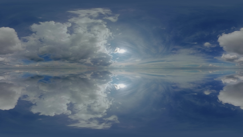 360 panorama spherical vr clouds, sky view cloudy nature equirectangular cloudscape, skyscape skydome, 360 degree environment space. High quality 4k footage Mirror lake sea Timelapse Royalty-Free Stock Footage #1086199691