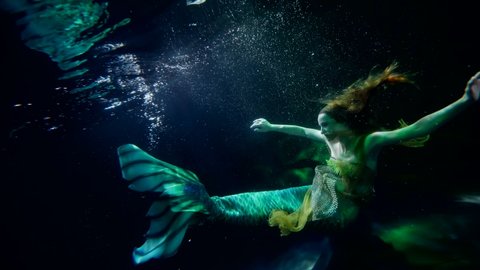 Mysterious Underwater World Magical Mermaid Floating Stock Footage ...