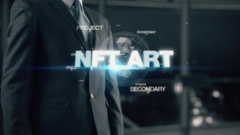 Businessman with NFT Art hologram concept