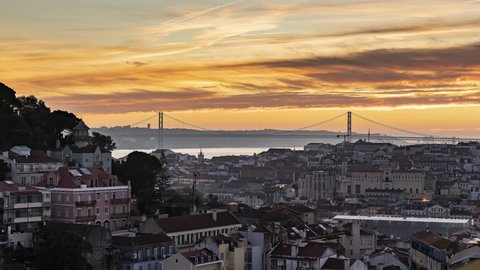 Lisbon, Portugal, Timelapse - The city of Lisbon from Day to Night