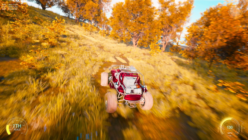 Faked 3D video game. 4K racing through the forest. HUD. | Shutterstock HD Video #1086227549