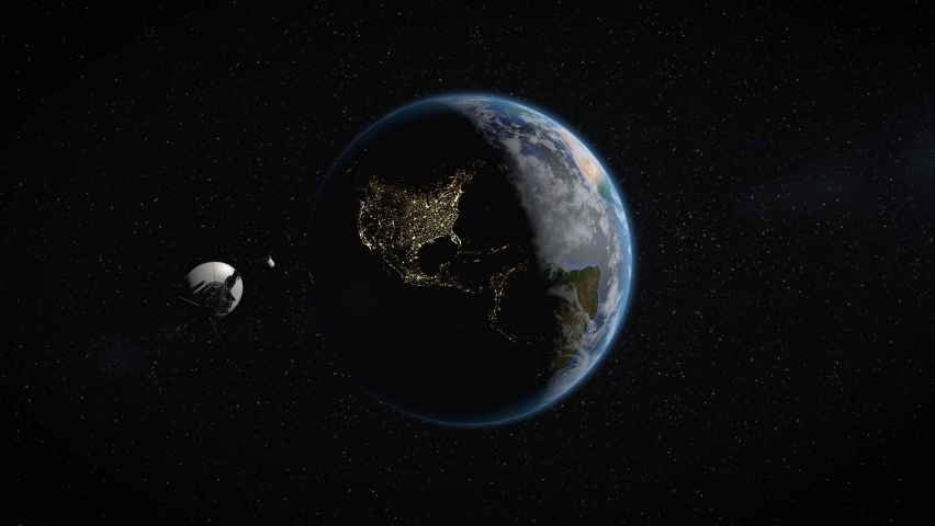 Voyager Spacecraft leaving Earth. 
4-decade NASA interstellar mission to explore the solar system. 3D modelled using original schematic diagrams.