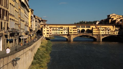 Florence, Italy - June 04, 2021: tourists in Ponte Vecchio