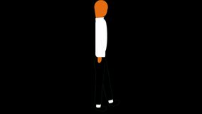 A profile view of a person, moves, makes a small step with his left foot, on a transparent background. He has a white dress and socks. The pan; socks are colored in black. It is a reusable video.