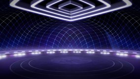 Futuristic, virtual studio background. CG animated loop backdrop, ideal for scifi tv shows or events. suitable on VR tracking system stage sets, with green screen