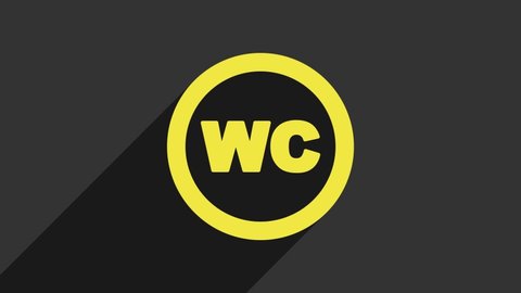 Yellow Toilet icon isolated on grey background. WC sign. Washroom. 4K Video motion graphic animation.