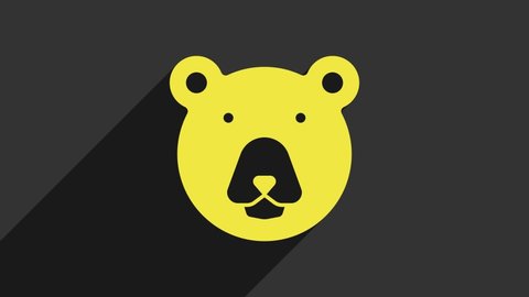 Yellow Bear head icon isolated on grey background. 4K Video motion graphic animation.
