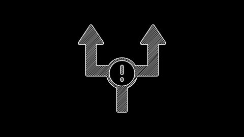 White line Arrow icon isolated on black background. Direction Arrowhead symbol. Navigation pointer sign. 4K Video motion graphic animation.