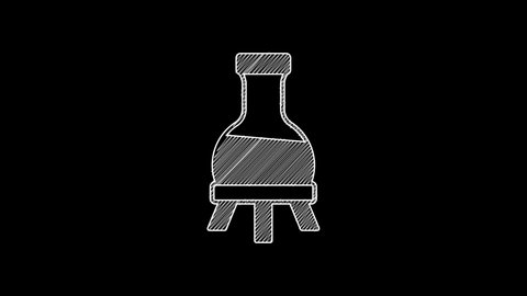White line Test tube and flask chemical laboratory test icon isolated on black background. Laboratory glassware sign. 4K Video motion graphic animation.