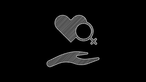 White line Heart with female gender symbol icon isolated on black background. Venus symbol. The symbol for a female organism or woman. 4K Video motion graphic animation.