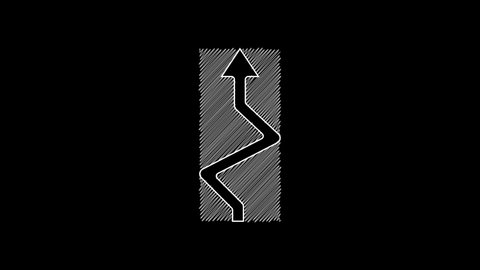 White line Arrow icon isolated on black background. Direction Arrowhead symbol. Navigation pointer sign. 4K Video motion graphic animation.