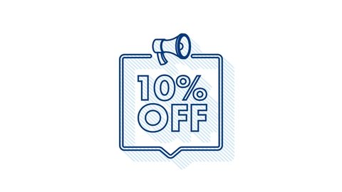 10 percent OFF Sale Discount Banner with megaphone. Discount offer price tag. 10 percent discount promotion Shadow icon. Motion Graphic