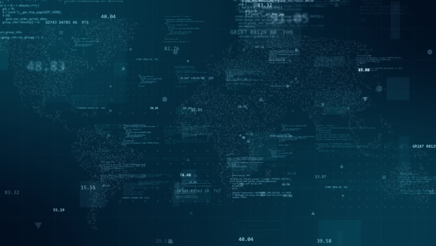 Motion graphic of Blue digital cyberspace with program code levitation on futuristic map background technology abstract background concept seamless loop video