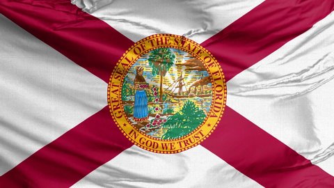 A waving flag of Florida, a state located in the Southeastern region of the United States. 3D illustration.