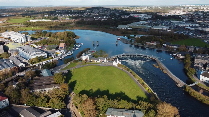Galway, Corrib river from drone - Ireland from air.