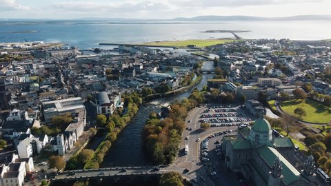Galway city landscape from drone - Ireland from air.