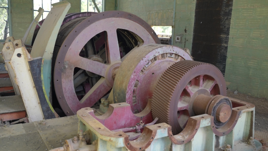 View of the gears and machinery inside the deserted Mitsero mines.