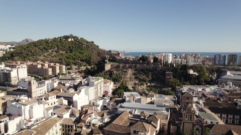 Alcazaba, hilltop Moorish-style medieval fortress overlooking the sea, Malaga, Spain