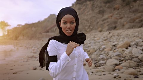 Somaliamerican Woman Jogging On Beach Malibu Stock Footage Video (100% ...