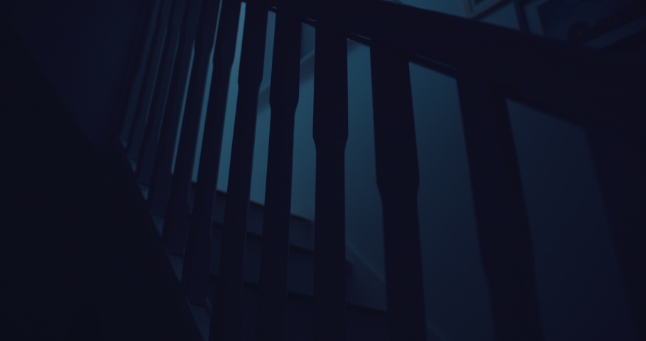 Interior view of bannister and staircase at night Royalty-Free Stock Footage #1086248483