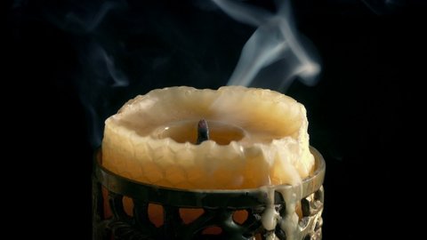 Candle In Holder Blown Out With Lots Of Smoke