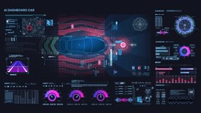 Accident prevention system. Autonomous vehicle movement. Help the driver while driving. Top view of a self-driving CAR on the road. Futuristic user interface HUD, FUI. Hologram, copy space. - Powered by Shutterstock - Get 15% off with code: PIKWIZARD15