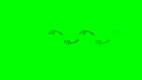 Human footprint animation. Leaving wet, dry bare foot prints on the floor from right to left.  Transparent loop walk loop animated, graphic motion.  Green screen background. 2D freedom footage video