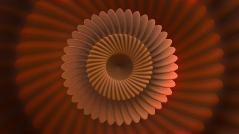 Purple and orange background. Motion. A flower made from a loop in an abstraction that narrows in the middle and thickens in the middle of the footage.