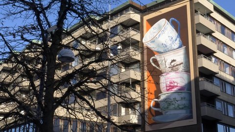 Helsingborg , Sweden - 12 15 2021: Apartment Building Exhibiting 3D Optical Illusion Street Art Painting