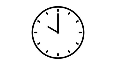 Animation of a clock with rotating time pointers. Watch shows the running time. Counting 24 Hours. Clock with moving arrows. Motion graphics on white background.