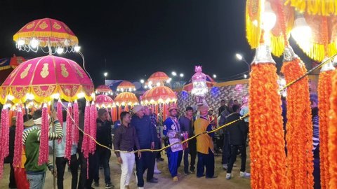  Gorakhpur, Uttar Pradesh - India - January 30 2022 : Indian wedding ceremony night, dhol and lights during wedding Video .
