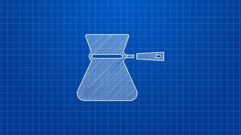 White line Coffee turk icon isolated on blue background. Coffee cezve. 4K Video motion graphic animation.