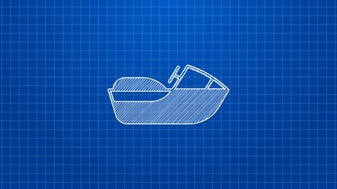 White line Jet ski icon isolated on blue background. Water scooter. Extreme sport. 4K Video motion graphic animation.