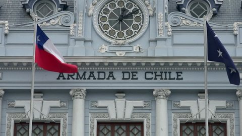 Valparaiso, Chile, 10 december 2021: Edificio Armada de Chile in Plaza Sotomayor of Valparaiso