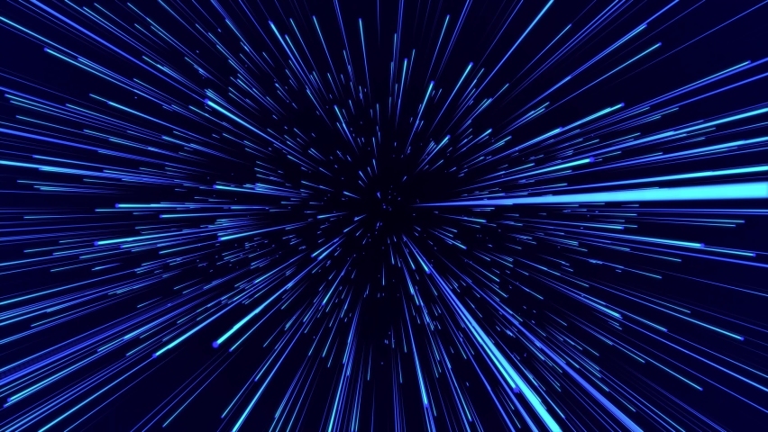 Blue hyper jump. Digital hyperspace with stars explosion. Abstract futuristic speed background. Dynamic motion lines on blue backdrop. 3D rendering. Royalty-Free Stock Footage #1086306656