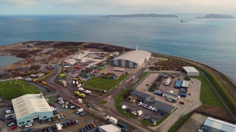 Longue Hougue Waste Recycling site with views across the Little Russell Channel over to Herm and Jethou,Guernsey,Channel Islands
