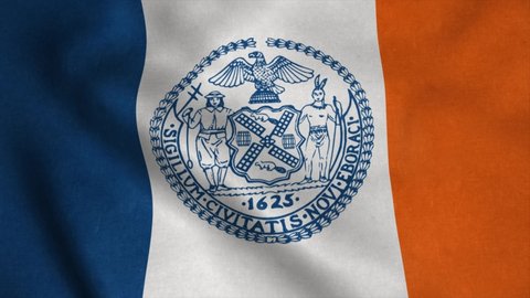 New York city flag, city of USA waving in the wind
