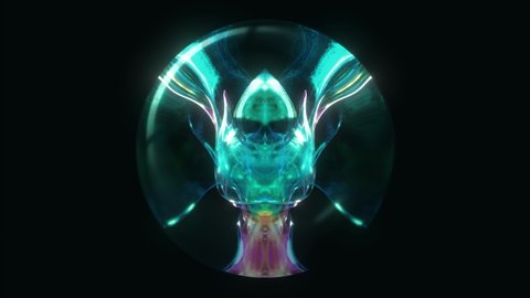 Magic Crystal ball effect.  glowing blue energy and shapes flowing in a sphere.  mystical orb. X-ray effect.  isolated on black background. alien egg, bubble, organic form. 4k loop 3d rendering