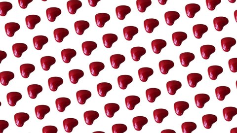 Motion graphics pattern with many small red hearts that wiggle, circular rotation on a white color background. 3 in 1 different sides and size animations for 10 sec. Love template valentine's day 