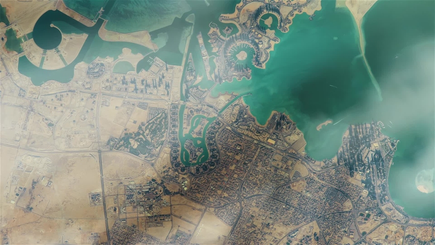 A Satellite View of Doha on the East Coast of Qatar. Elements of this Video furnished by NASA.  Royalty-Free Stock Footage #1086323507