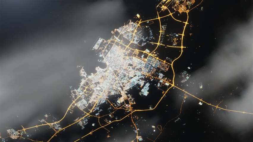 A Satellite View of Doha at Night, Qatar. Elements of this Video furnished by NASA.  Royalty-Free Stock Footage #1086323510