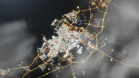 A Satellite View of Doha at Night, Qatar. Elements of this Video furnished by NASA. 