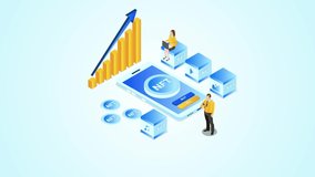 Two young people animation using sell and buy NFT apps on cellphone with growth financial graph background - Powered by Shutterstock - Get 15% off with code: PIKWIZARD15