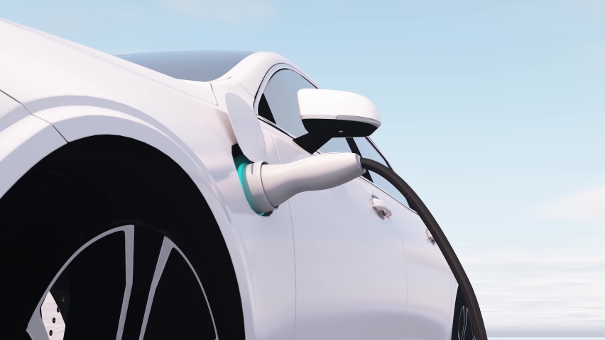 Charging electric car. Electric car charging on sky background. Vehicles using renewable energy. 3d visualization, a Technology Video by ozanuysal