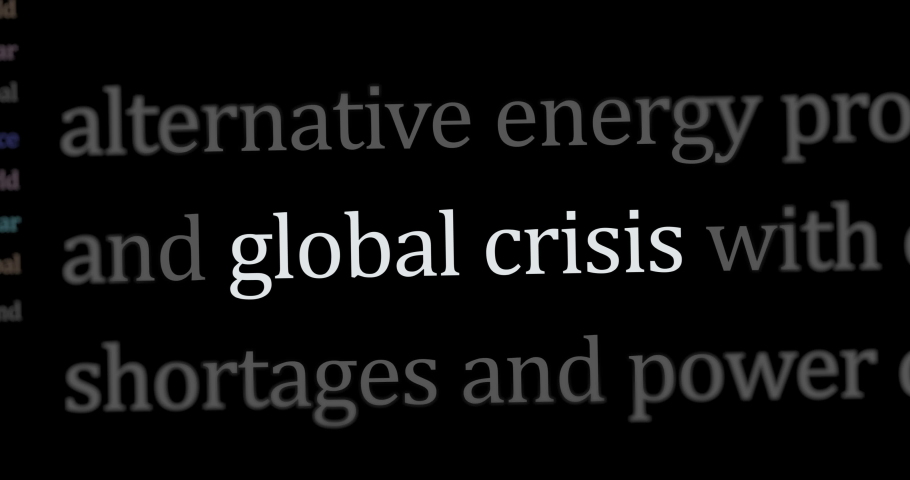 News titles across international web media with global crisis economy, market and business crash search. Abstract concept of internet headline information on dynamic displays animation.
