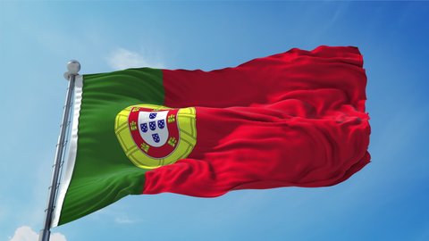 Portugal Flag Loop. Realistic 4K. 30 fps flag of the Portugal. Portugal flag waving in the wind. Seamless loop with highly detailed fabric texture.
